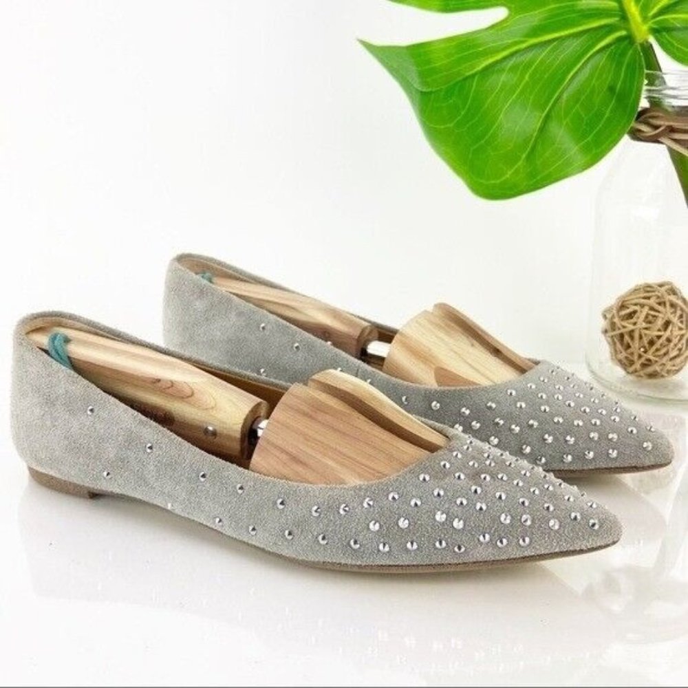 J Crew Women's Ballet Flat Size 8.5 Pointed Suede Light Gray Silver Beads Comfy